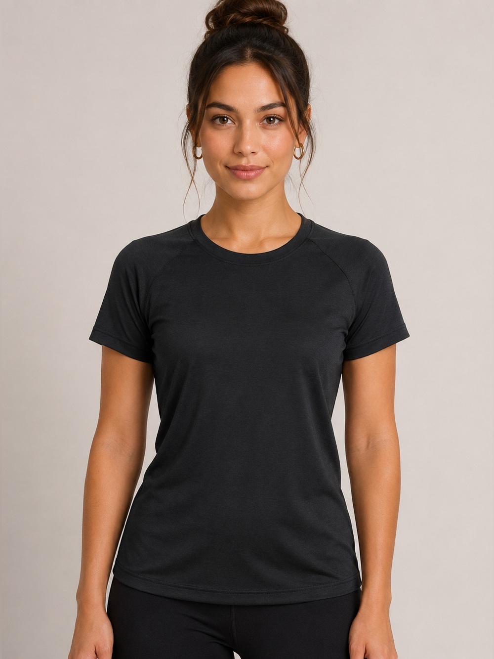 Gray Black Large Women’s Performance Crew Neck Stretch Short Sleeve CC-Peach EUC